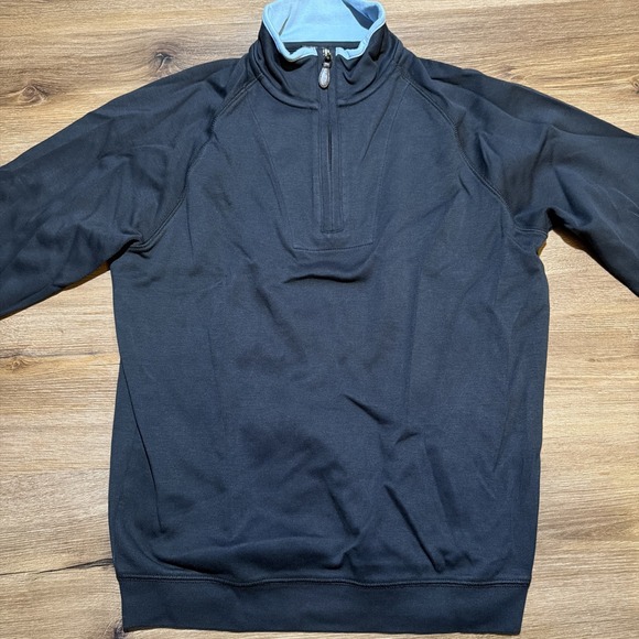 Paul Stuart Mens MEDIUM 1/4 Zip Sweater PimaCotton Pullover Mock Neck Black Blue - Picture 6 of 11